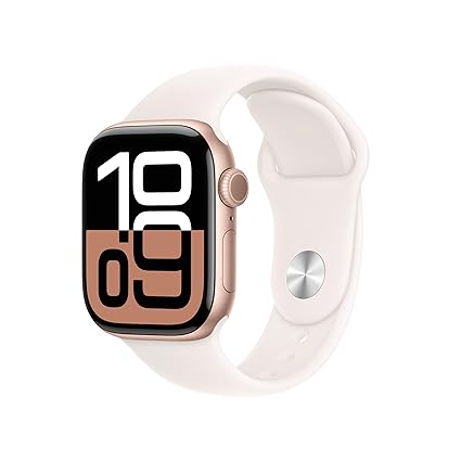 Watch Series 10 [GPS 42 mm] Smartwatch with Rose Gold Aluminium Case with Light Blush Sport Band - S/M. Fitness Tracker, ECG App, Always-On Retina Display, Water Resistant