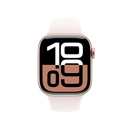 Watch Series 10 [GPS 42 mm] Smartwatch with Rose Gold Aluminium Case with Light Blush Sport Band - S/M. Fitness Tracker, ECG App, Always-On Retina Display, Water Resistant